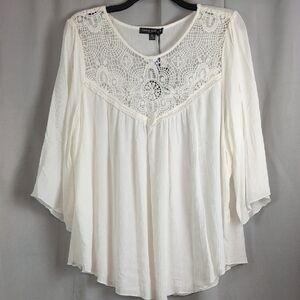 Living Doll White Flutter Sleeve Embellished Blouse